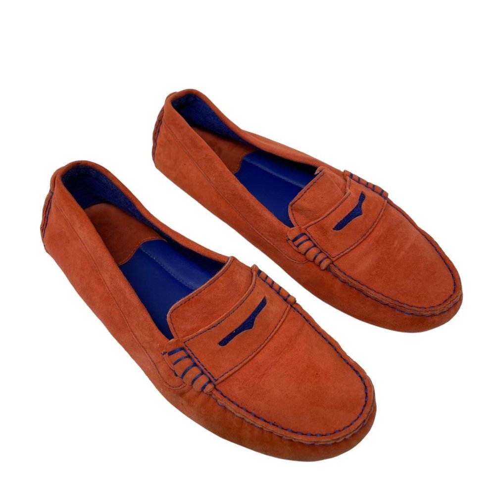 Johnston & Murphy Orange Suede Penny Loafer Driving Moccasin Blue Size 7